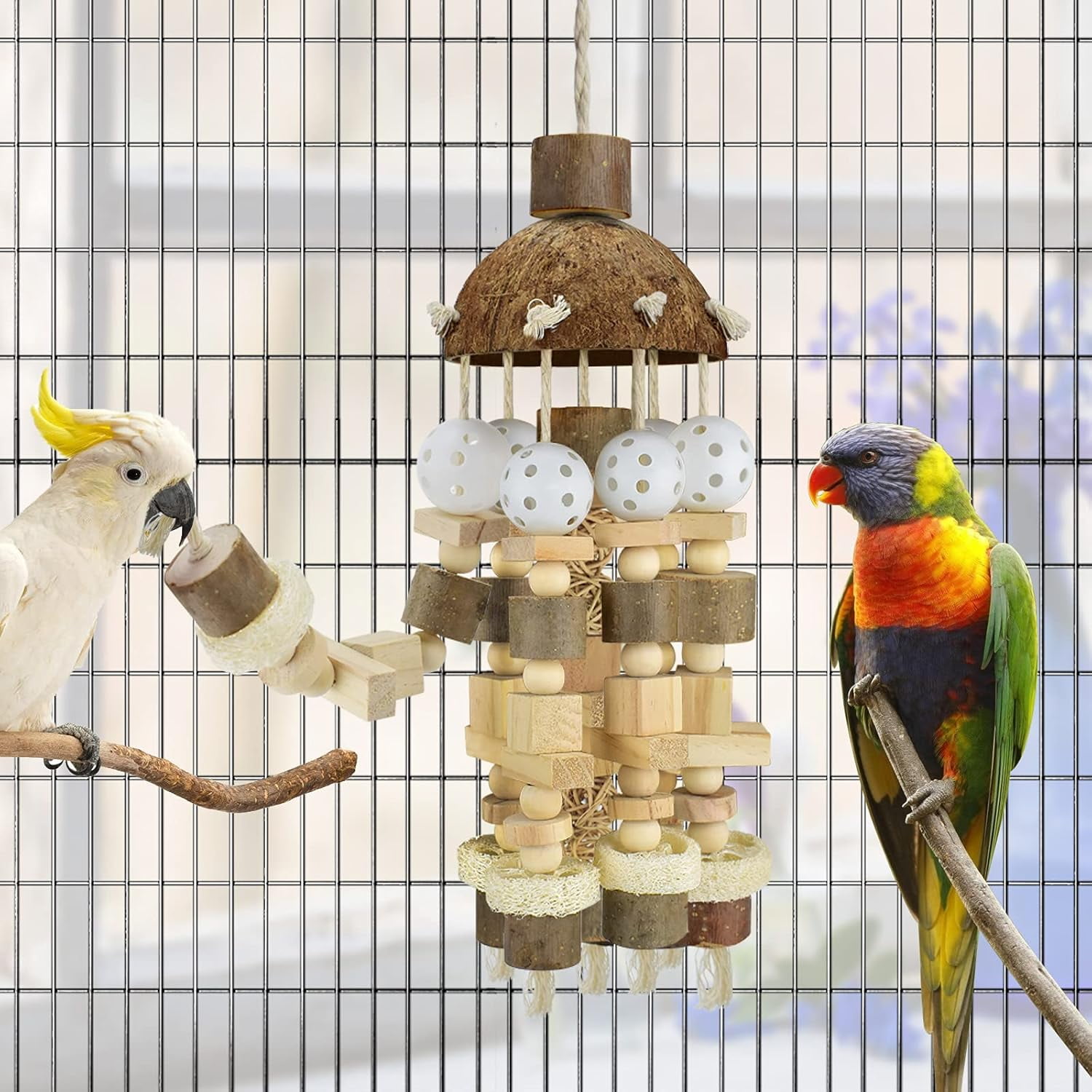 Bird Toy, Natural Wooden Blocks Chewing Toy for Parrots