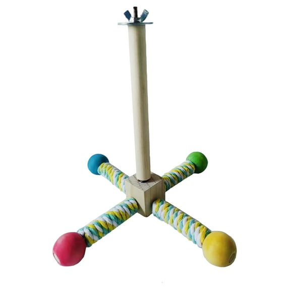 Bird Toy, Parrot 360° Interactive Rotating Toy, Bird Cage Accessories For Small And Medium Parrots To Expend Energy, Wooden Stand With Cotton Rope Perches For Parakeets Cockatiels