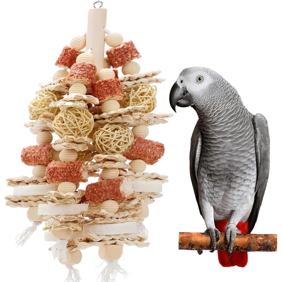 Bird Toys that is 17.5 Inches in Length, Parrot Toy Designed for Chewing Features Natural Corn cob and Loofah Slices, Can Be Hung in Large and Medium-Sized Parrot Cages
