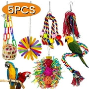 Bird Toys Bird Perch Parakeet Toys with Bell Colorful Bird Chewing Shredding Foraging Swing Climbing Hanging Toys Bird Cage Accessories 5Pcs