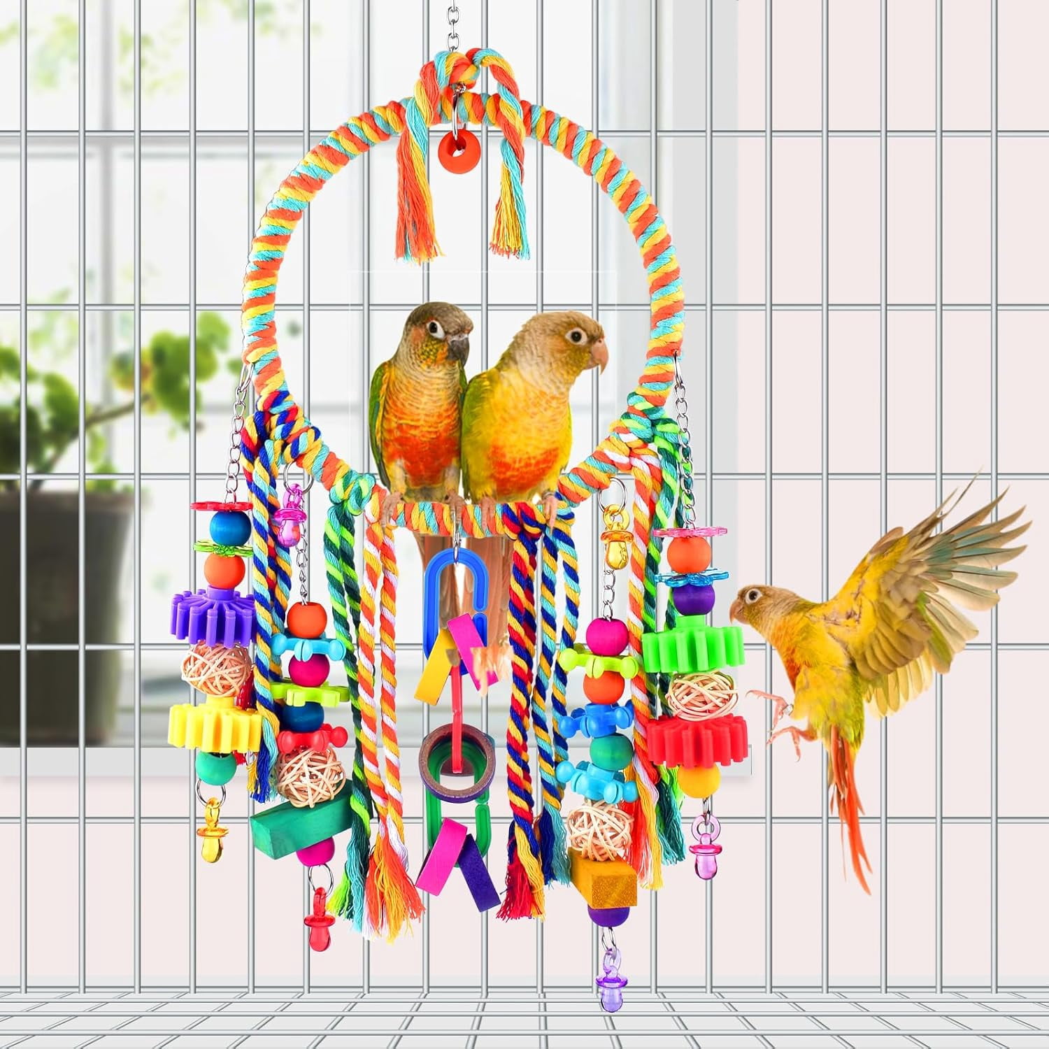 Bird Toys, Bird Swing Toy Bird Perch with Colorful Chewing Toys, Suitable for Lovebirds, Finches, Parakeets, Budgerigars, Conure ect Small Birds