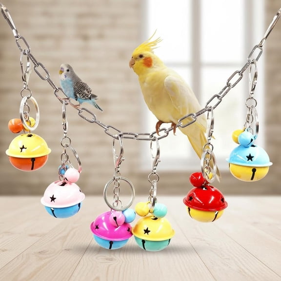 Bird Toys, Bird Swing with Metal Coloful Bells, Bird Cage Accessories for Budgie, Lovebird, Parakeet, Cockatiel, Quaker, Caique