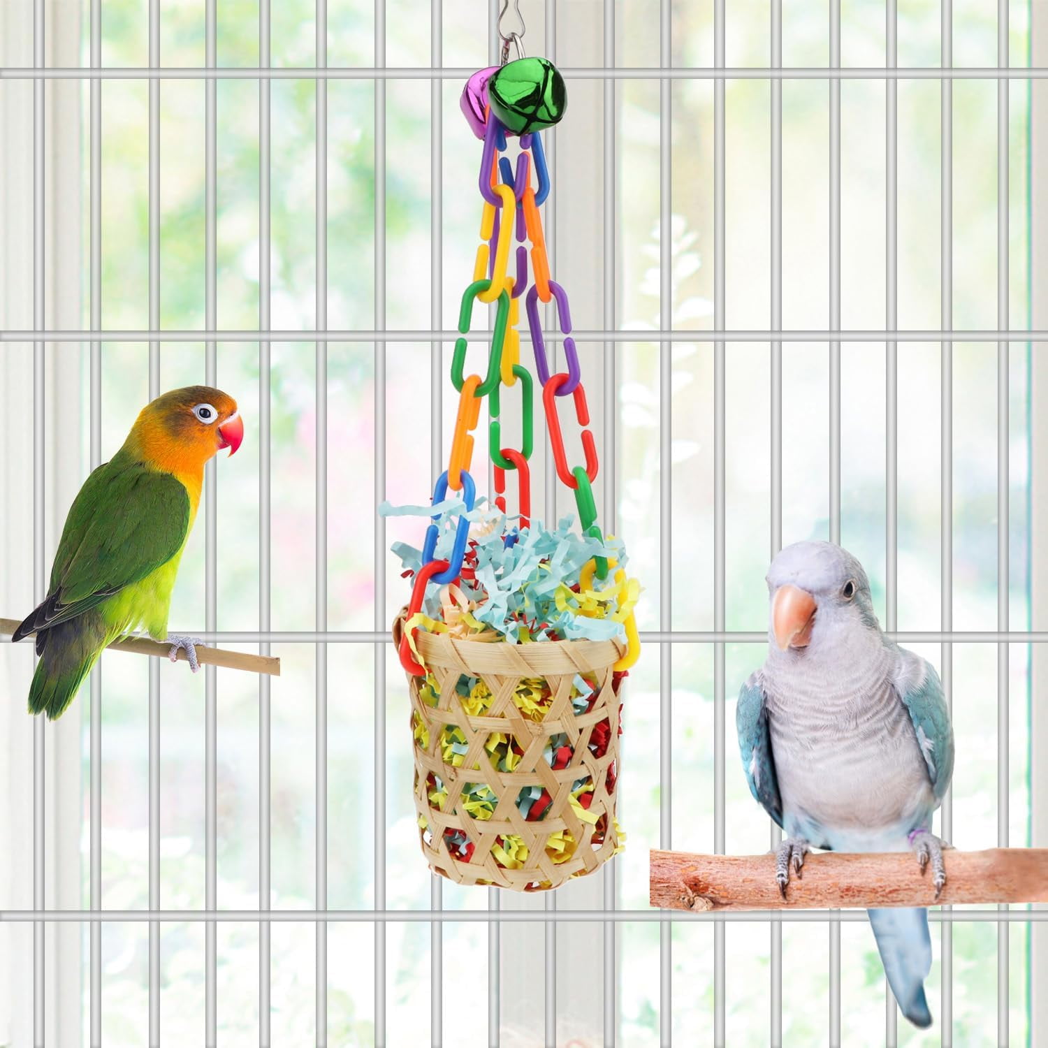 Bird Toys Colorful Shredding Crinkles Foraging Toys Natural Sola Ball for Parrots Cockatiels Conures Parakeets Budgies Senegal