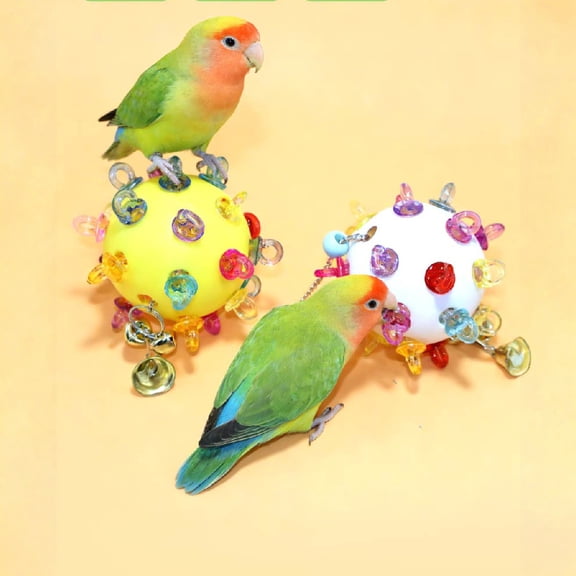 Bird Toys, Conure Foraging Ball Toys Parakeet Hanging Toy Bird Cage Accessory for Mini Macaw Lovebird Cockatiel Small-Medium Parrots, Interactive Bird Toy for Large Birds-13" Yellow