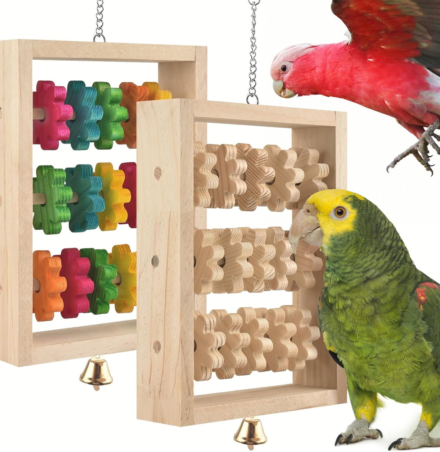 Bird Toys, Hanging Parrot Chew Toy, Natural Wooden Chewing Puzzle Training Blocks for Parrots