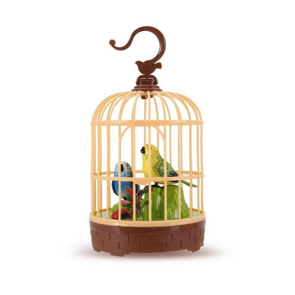 Bird Toys for Kids Singing & Moving Lifelike Talking Bird with Light in Cage Voice-Activated Fun Swinging LED Birds for Room Desk, Plush Interactive Toy Figures