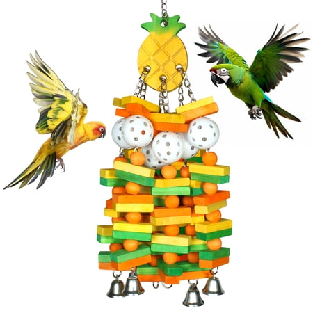 Bird Toys, Large Bird Parrot Toys for Macaws African Grey Amazon Parrots,Multicolored Natural Wooden Bird Chewing Toys