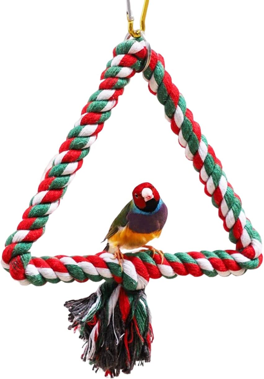 Bird Toys Metal Cotton Rope Swing Bird Toys Colorful Parrot Perch