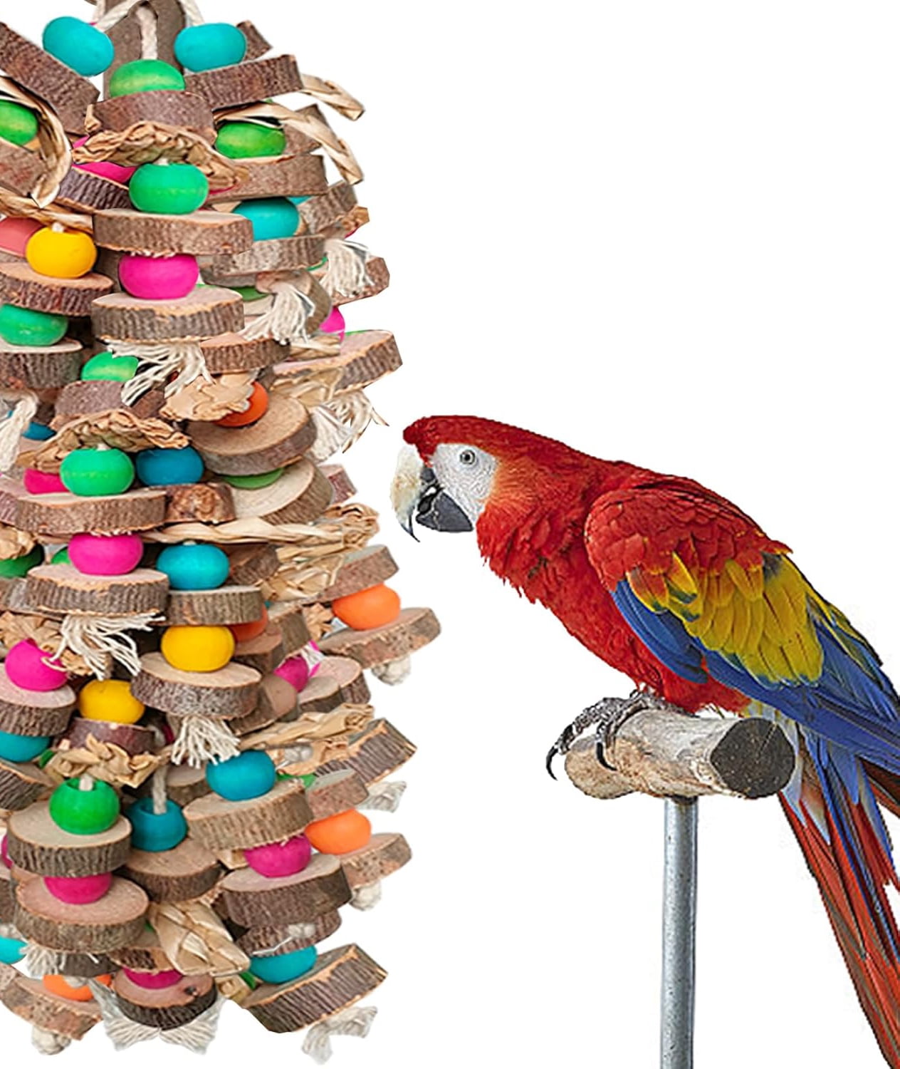 Bird Toys, Multicolored Wooden Blocks Chewing Toy for Parrot Cage