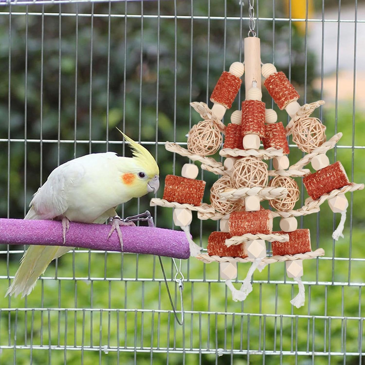 Bird Toys, Natural Corn Stick Parrot Toys Hanging in Bird Cages for Macaws, African Grey, Cockatoos, Cockatiel, Sun Conure, Amazon Parrots