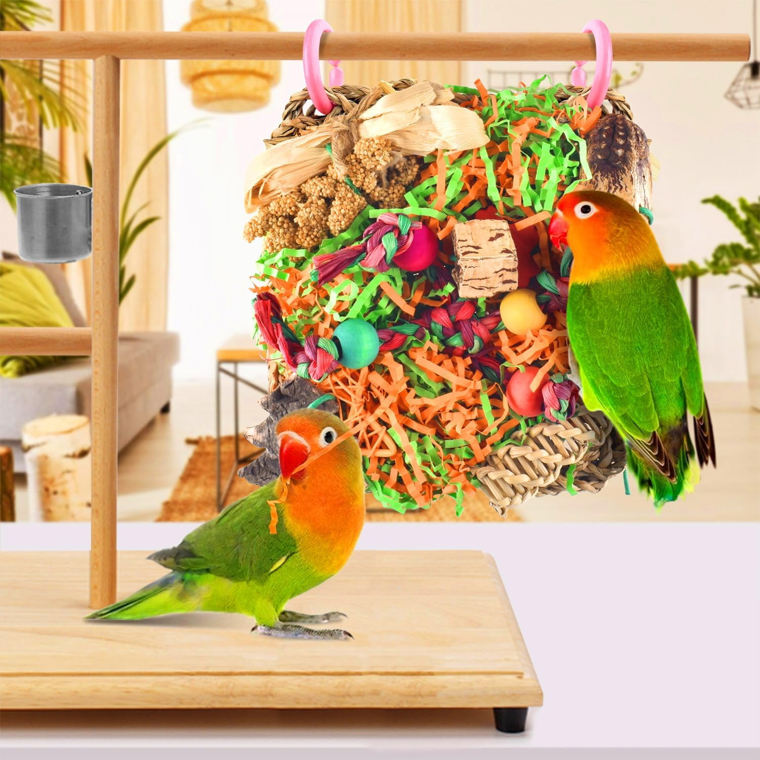 Bird Toys, Parakeet Grass Mat Foraging Toy Parrot Shredding Hanging for Cockatiel Lovebird Parakeet Budgie Birds