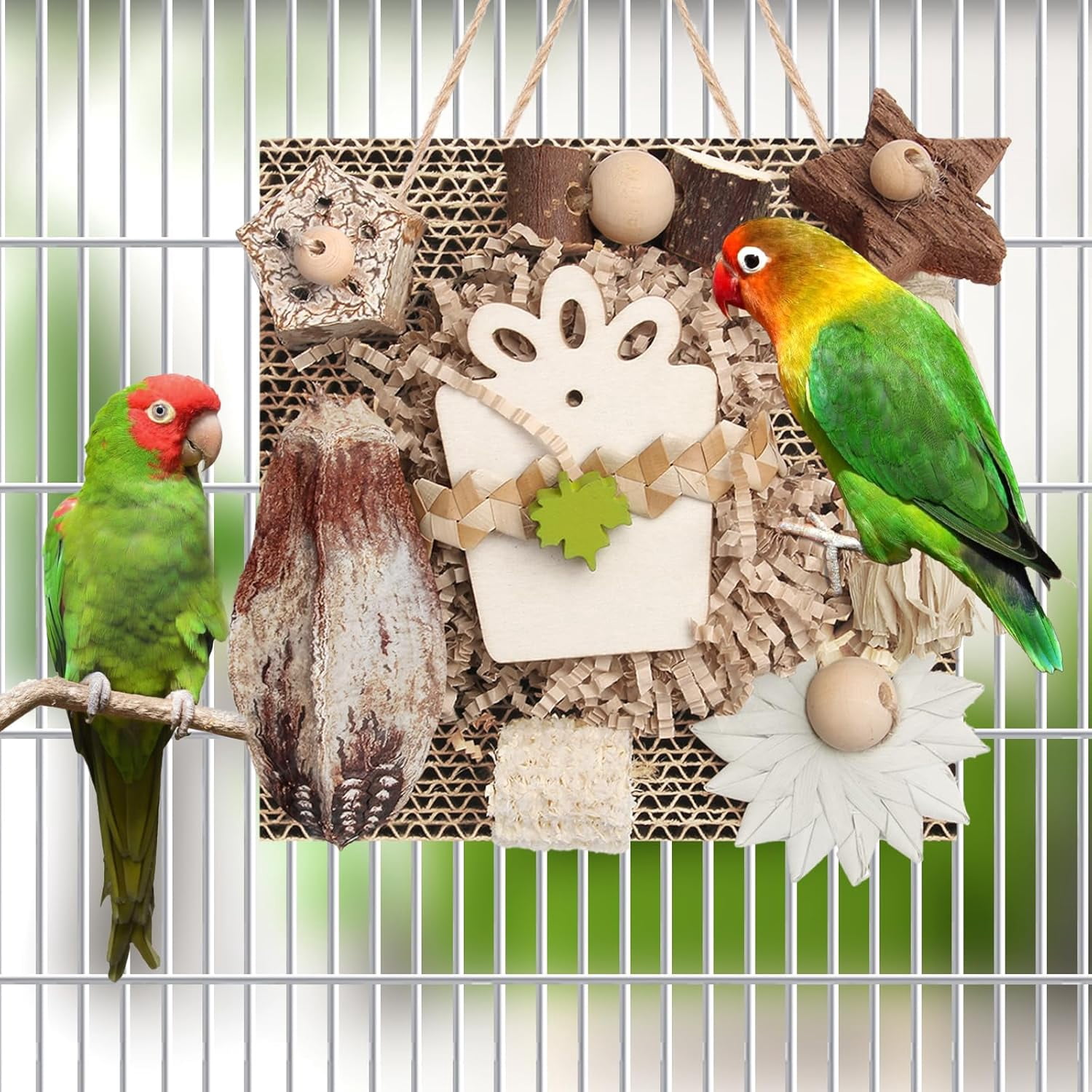 Bird Toys, Parakeet Toys, Parrot Toy, Conure Hanging Chewable Cardboard Foraging for Budgies, Cockatiels, Lovebirds, Sun Conures and Other Parrots