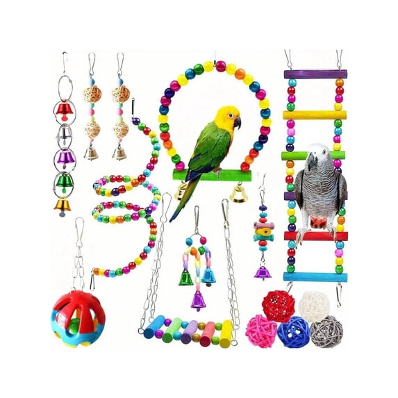 Bird Toys for Parakeets, 15pcs Parrot Toy Set with Swing, Climbing ...