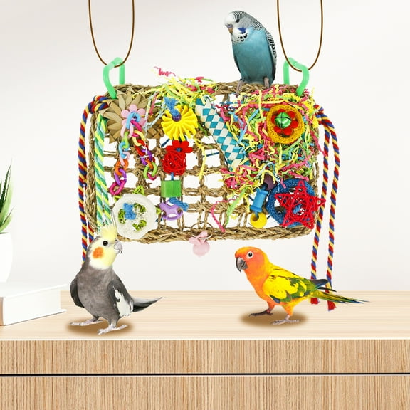 Bird Toys,Parrot Grass Mat Parakeet Foraging Wall Toys Bird Climbing Hammock Conure Chew Toys for Parakeets,Cockatiels,Sun Conures,Lovebirds,Budgies,Small to Medium Birds