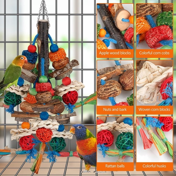 Bird Toys, Parrot Toys Chewing Fun for Parakeets, Cockatiels, Conures, Lovebirds, African Gray Cockatoos and Other Small Medium-Sized Parrot Natural Corn Cob Sturdy Nut