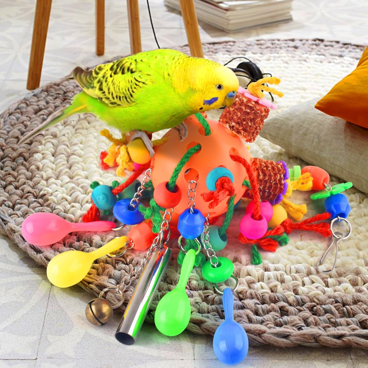 Bird Toys, Parrot Toys Foraging Shredder Hanging Toys Ball Treats for Conure Macaw Cockatiel Lovebird Birds