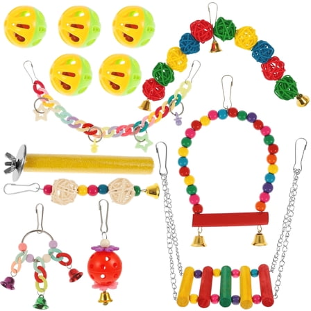 Bird Toys for Parrots Swing Hanging Standing Chewing Toy Hammock Climbing Ladder Cage for Budgerigar Parakeet Conure Cockatiel Mynah Love Birds Finches