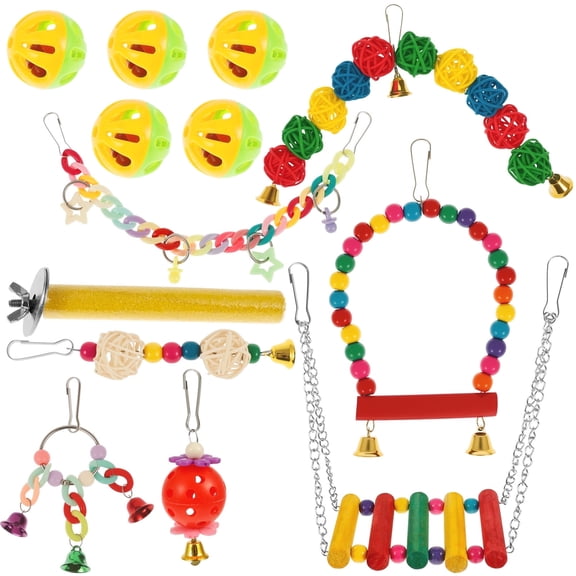 Bird Toys for Parrots Swing Hanging Standing Chewing Toy Hammock Climbing Ladder Cage for Budgerigar Parakeet Conure Cockatiel Mynah Love Birds Finches