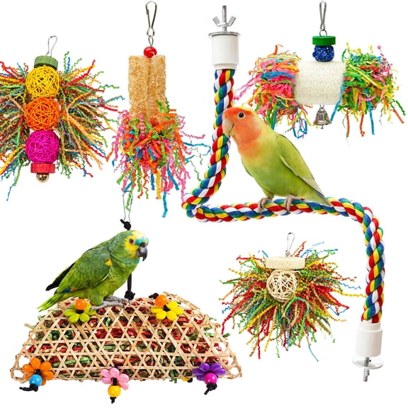 Bird Toys,Parrot Swing Chewing Shredding Climbing Standing Hanging Toys Birds Cage Accessories for Lovebirds,Cockatiel,Budgie and Other Small to Middle Birds