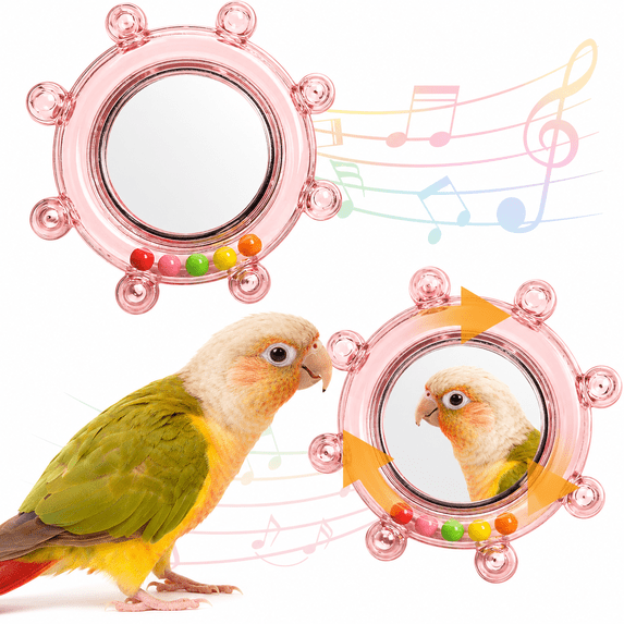 Bird Toys for Cage,Bird Mirror Toys with HD Mirror & Spinner Rattle