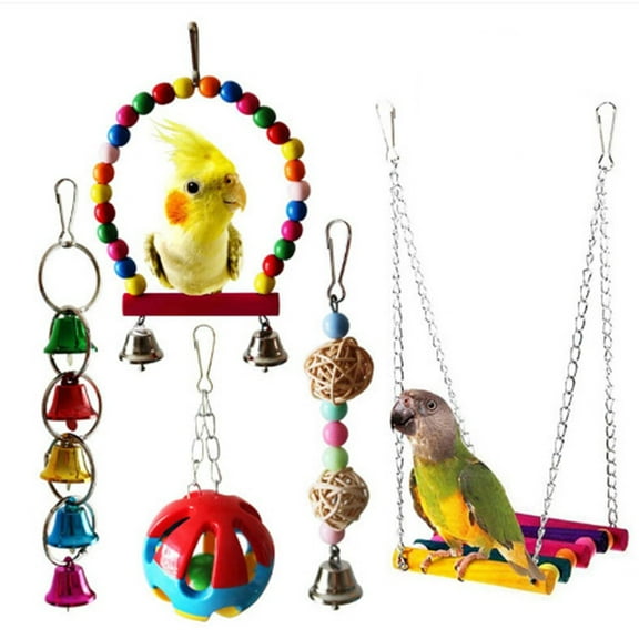 Bird Toys for Parakeets 5Pcs, Birds Cockatiel Toys Parakeet Chewing Toy Hanging Hammock Swing Bird Cage Toys