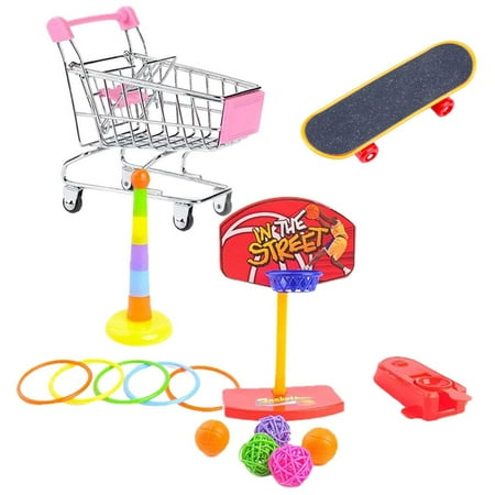 Bird Toys for Parakeets,5pcs Parrot Toys Set (Include Bird Basketball Toy,Bird Skateboard,Bird Stacking Toy,Parrot Shopping Cart,Small Rattan ball)