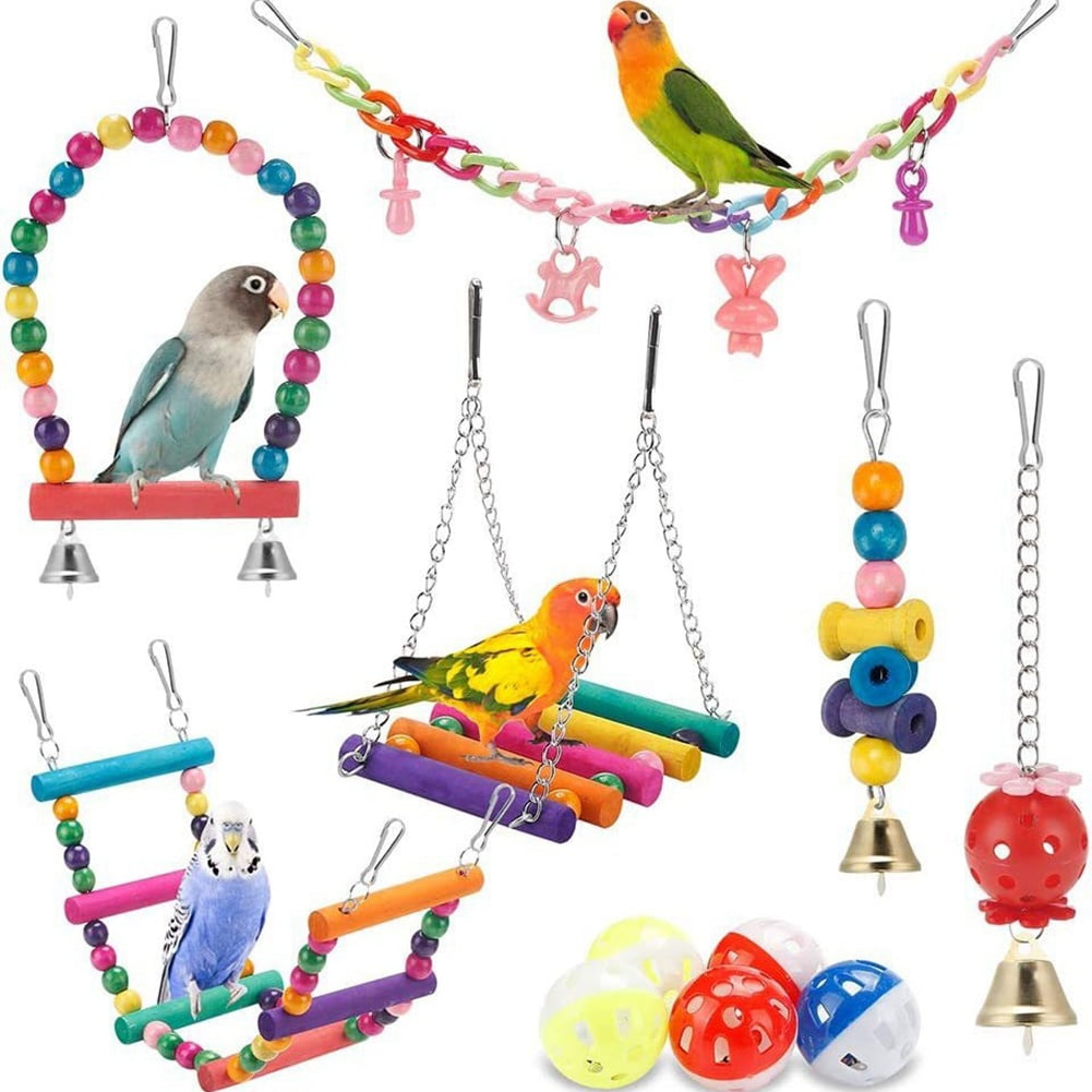 Bird Toys for Parakeets Set,Bird Wooden Ladder Bridge Parrots Toys