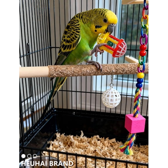 Bird Toys for Parakeets & Small Birds Colorful Cage Fun with Bells & Rattan Balls