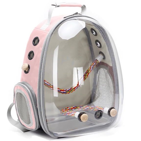 Bird Traval Carrier Cage, Clear Space Capsule Astronaut Backpack to Carry Parakeet Cockatiel Parrot with Metal Tray and 1 Rope Perch, Vet Transport Bag