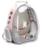 Bird Traval Carrier Cage, Clear Space Capsule Astronaut Backpack to Carry Parakeet Cockatiel Parrot with Metal Tray and 1 Rope Perch, Vet Transport Bag