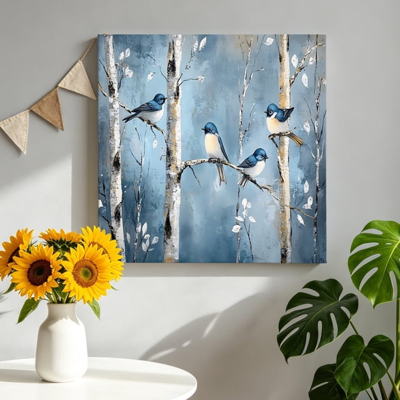 Bird on Tree Canvas Wall Art, Spring Branch Oil Painting Hand-painted Style Framed Canvas Wall Decor Picture Print Artwork Decorations for Living Room Office Ready to Hang 8" x 8"