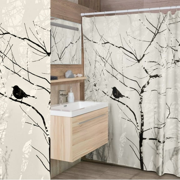 Bird in Tree Shower Curtain, Polyester Fabric Nature Bath Dcor, Decor Aesthetic, Unique Design, House Gifts, Housewarming Gift,  Wall Art Decor Bathroom Curtain 66x72in