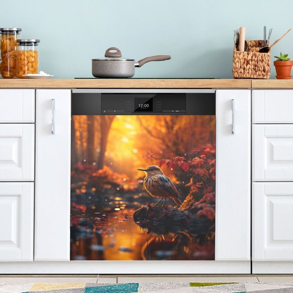 Bird Trees Forest Pool Leaves Dishwasher Magnetic Covers Magnet Sticker Kitchen Decor Dishwasher Refrigerator Front Door Covers Decorative Magnetic 23" x 26"