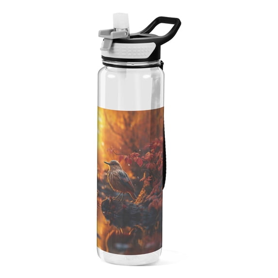 Bird Trees Forest Pool Leaves Sports Water Bottle Portable Travel Mug 32oz BPA Free Leak Proof Straw Transparent Tritan for Gym Yoga Cycling Camping