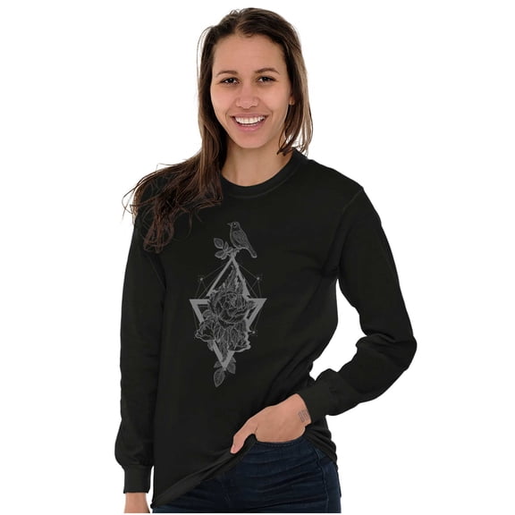 Bird Triangle Rose Floral Spiritual Women Plus Size Long Sleeve Graphic Tee Brisco Brands 2X