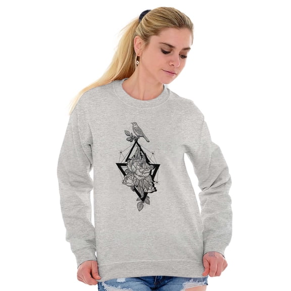 Bird Triangle Rose Floral Spiritual Women Plus Size Crewneck Sweatshirt Brisco Brands 3X