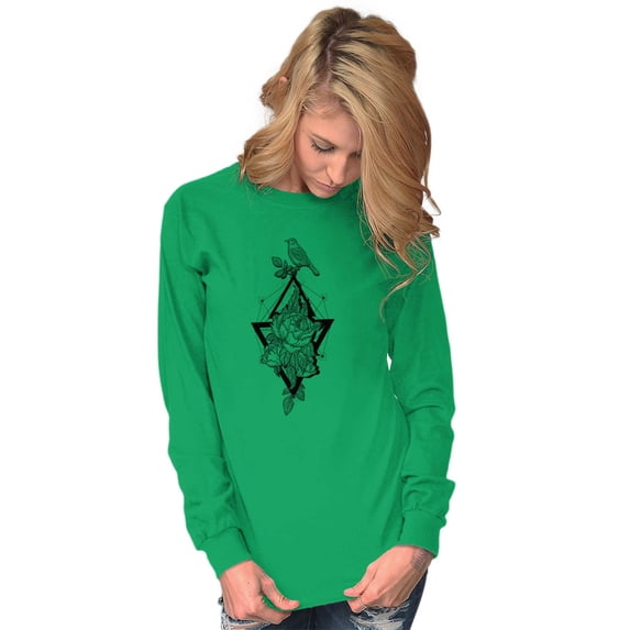 Bird Triangle Rose Floral Spiritual Women's Long Sleeve T Shirt Brisco Brands L
