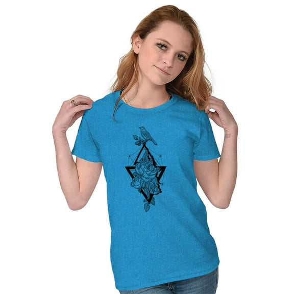 Bird Triangle Rose Floral Spiritual Womens Slim Fit Graphic Tee Brisco Brands L