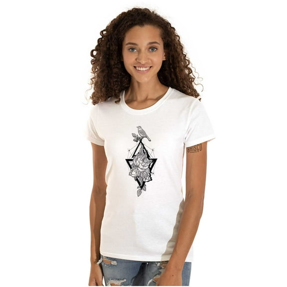 Bird Triangle Rose Floral Spiritual Womens Slim Fit Graphic Tee Brisco Brands X