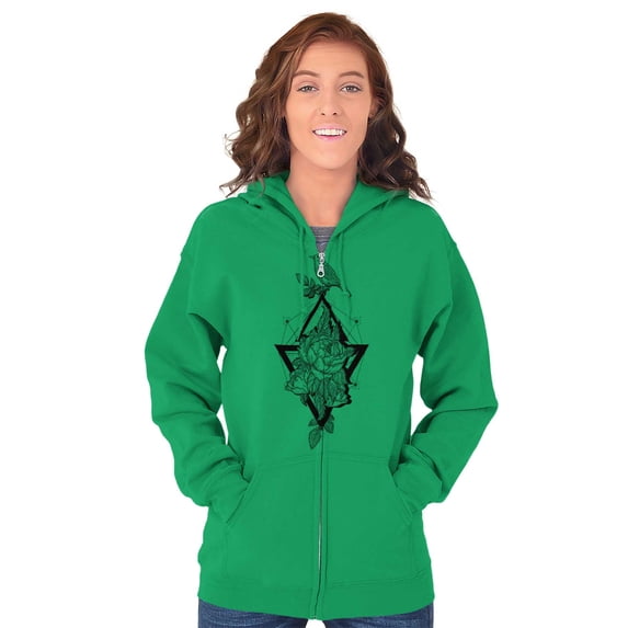 Bird Triangle Rose Floral Spiritual Zip Hoodie Sweatshirt Women Brisco Brands X