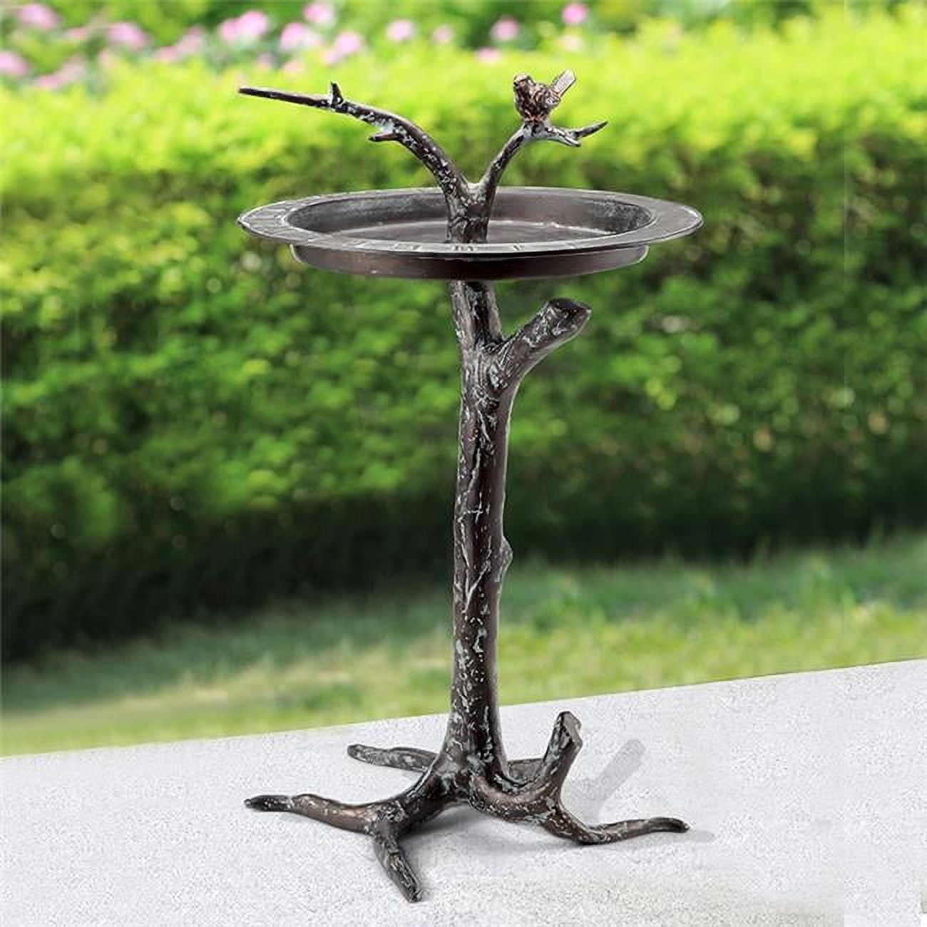 Antique Bronze Metal Birdbath with Twig and Bird Motif