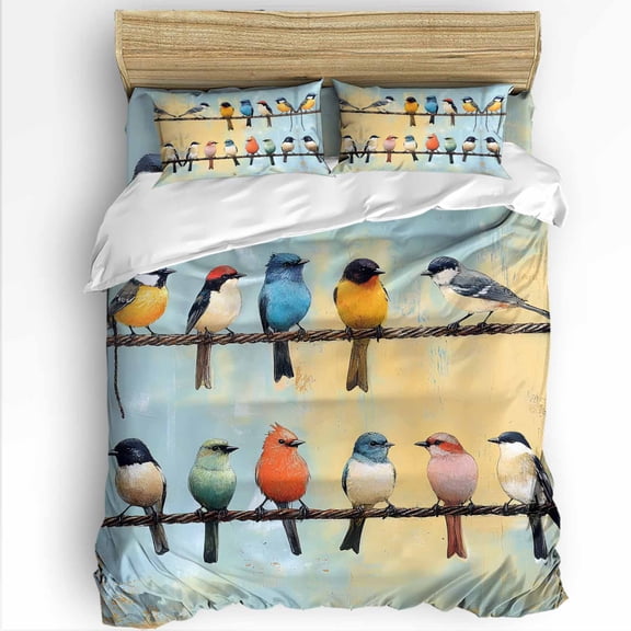 Bird Twin Size Comforter Set, Colorful Animal Abstract Birds Soft Bedding for All Seasons, 4 Pcs Bed Set with 1 Comforter (68"x86") ,1Sheet(66"x116"), 2 Pillowcases (19"x29")