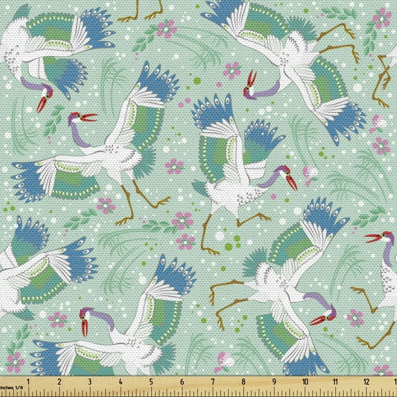 Ambesonne Bird Fabric by the Yard Upholstery, Flying Pelican Graphic Art, 1 Yard, Almond Green Multicolor