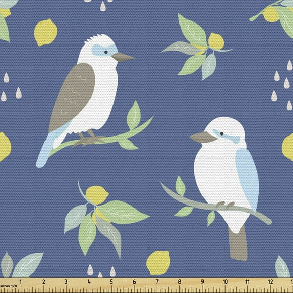 Ambesonne Bird Fabric by the Yard Upholstery, Leaves Kookaburra and Lemons, 1 Yard, Multicolor