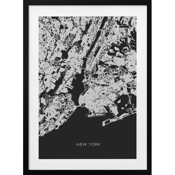 Bird View New York Map Black Framed Art Modern Wall Decor