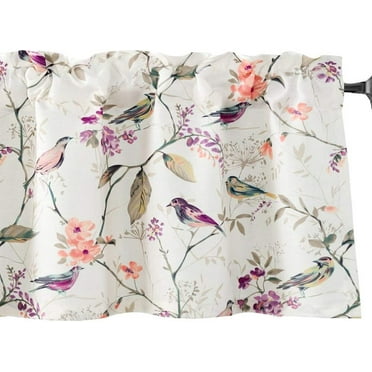 VOGOL Bird Vines Pattern Window Valances, Rod Pocket Light Filtering Curtains for Room Kitchen, 52x18 inch, Purple