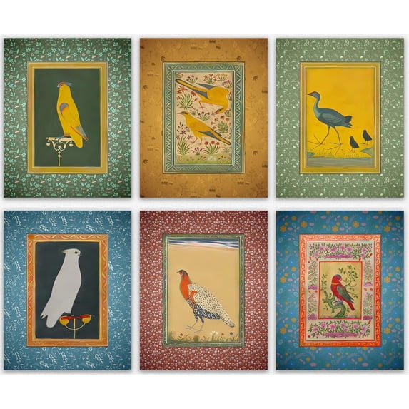 Bird Wall Art Bird Prints Set of 6 Persian Miniature Bird Posters Persia Art Prints Antique Style Maximalist Wall Art Prints Middle East Art (8x10)
