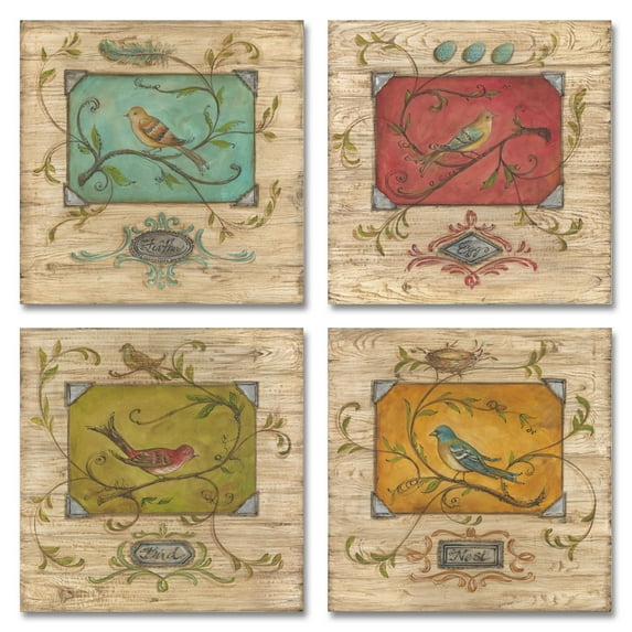 Bird Watcher; Cute Popular Bird, Feather, Nest and Egg Set; Four 12x12 Poster Prints