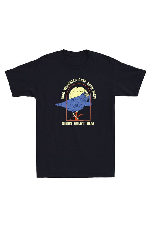 Bird Watching Goes Both Ways Funny Birds Meme Vintage Men's T-Shirt Cotton Black