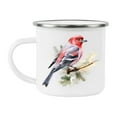 thumbnail image 1 of Bird Watching Mug, Pine Grosbeak Song Bird Camping Mug, 12oz Camping Mug, White Stainless Steel Cup with Handle, 1 of 7